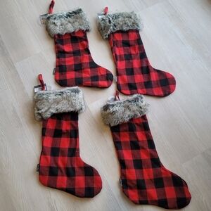 NEW EDDIE BAUER Plush Cabin Plaid with sherpa fleece trim Holiday Stocking set 4